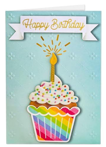 Joli Coon Papeterie Carte anniversaire SIGNATURE 3D Cupcake - Carte d’anniversaire premium en 3D avec enveloppe en papier premium et autocollant cachet