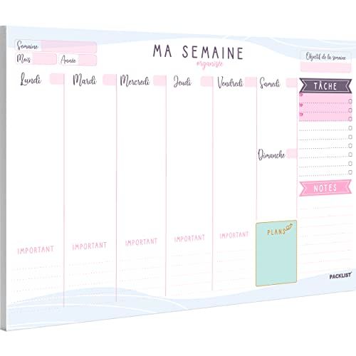 PACKLIST® Planning Semaine A4 - Planificateur Hebdomadaire & Agenda Semainier Français. Weekly Planner Bloc Notes To Do List. Design pour S'organiser Facilement!