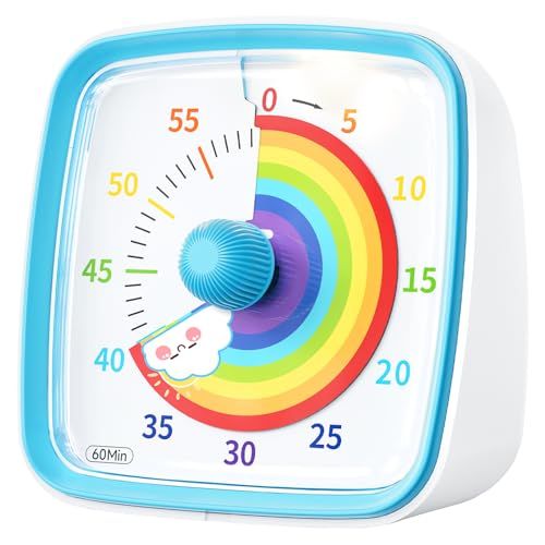 Yunbaoit Minuteur Visuel pour Enfants et Adultes, Minuteur à Décompte de 60 Minutes avec Fonction Flash Silencieuse, Motif Arc-en-Ciel, Timer Enfant pour Salle de Classe, Maison, Cuisine (Bleu)