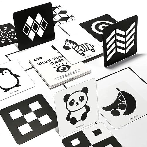 beiens Bébé Cartes Flash Noir et Blanc, Jouets pour Le Développement du Cerveau du Nouveau-né, Cartes D'activités d'apprentissage par Stimulation Visuelle pour 0-36 Mois, 20 PCs 40 Pages-14 X 14 CM