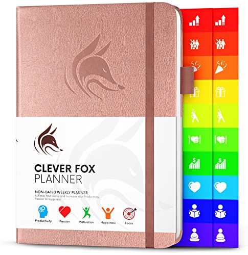 Planificateur Clever Fox - Agenda Personnel pour Booster Productivité, Motivation, Attention, Bonheur de Vie, Succès et Atteindre vos Objectifs – Journal du Quotidien et Hebdomadaire - Or rose