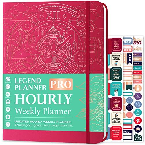 Legend Planner PRO Edition Horaire - Agenda Hebdomadaire Horaire Carnet de Rendez-Vous Gestion du Temps, Journal Travail/Vie Personnelle, Non Daté, Format A4, Couverture Rigide - Rose